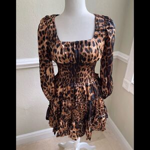 Leopard Print Ruffle Dress Small